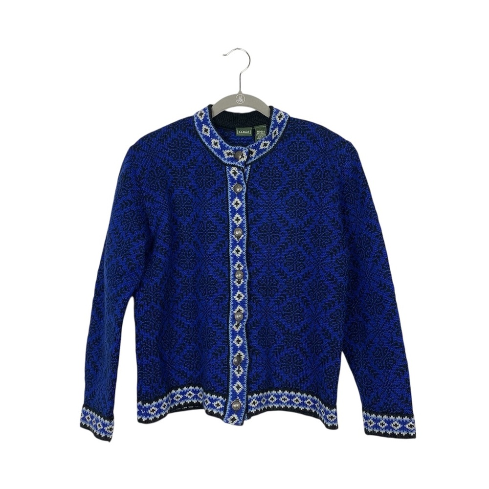 Vintage LL Bean Nordic fair isle print cardigan sweater size medium